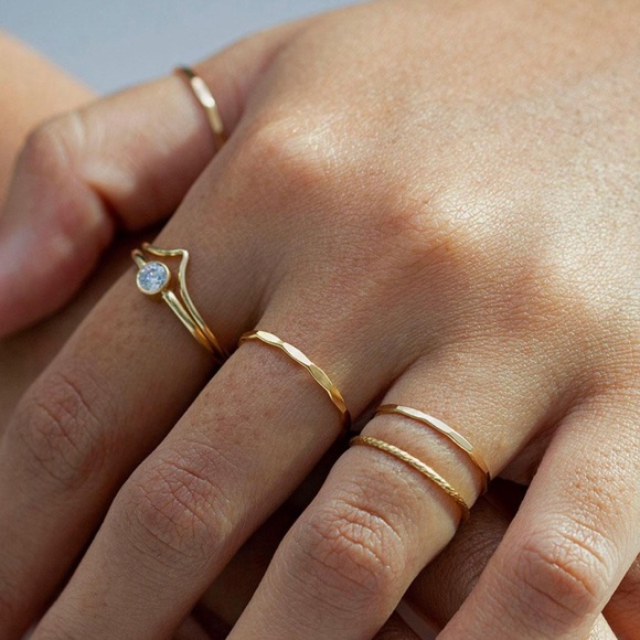 14k Gold Thin Hammered Ring - Picture 2 of 2